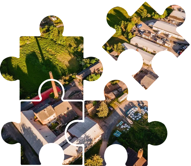 Vizualizace tématu Hamiro: jednotlivé podněty občanů jako dílky puzzle, které společně vytvářejí komplexní obrázek budoucnosti areálu Hamiro v Novém Strašecí.